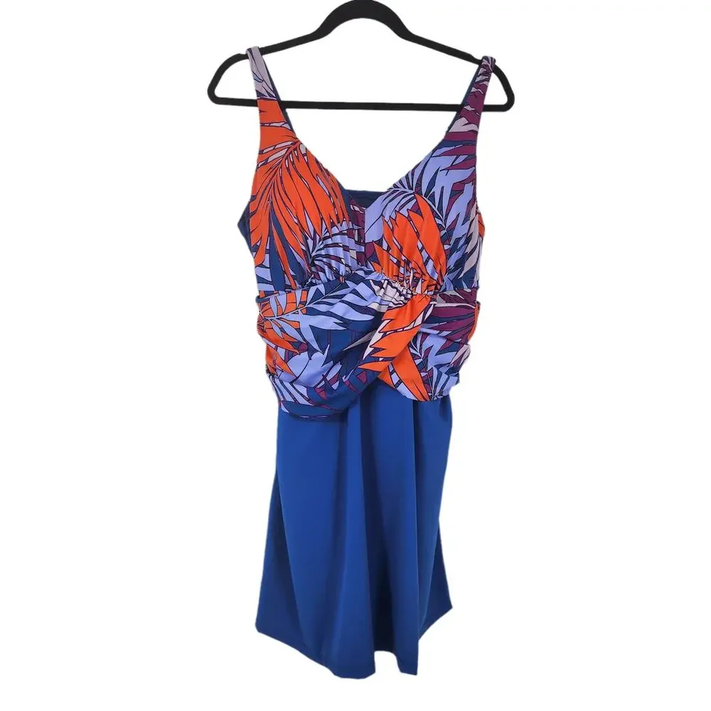 Swimsuits For All Floral Adjustable Straps One Piece Swim Dress Size 18